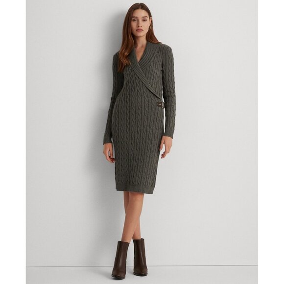 Lauren Ralph Lauren Dresses & Skirts - Lauren Ralph Lauren Cable-Knit Buckle-Trim Sweater Dress Gray Size XL MSRP $195